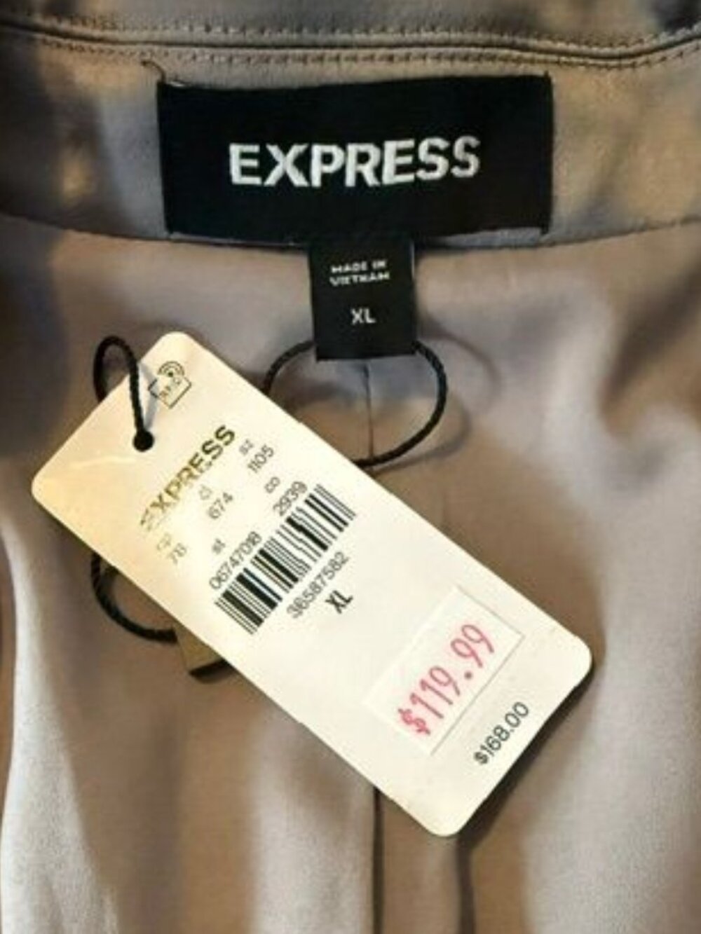 Express Taupe Premium Satin Tie Belt Notch Collar Blazer - Picture 5 of 6